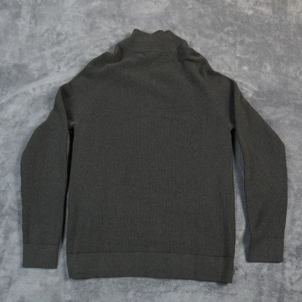 Banana Republic Medium Men's Half-Zip Sweater Large Gray Ribbed‎ Elbow Patch